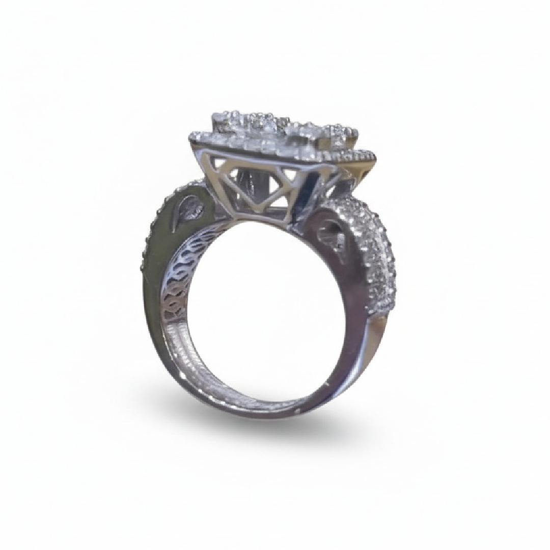 Baguette & Round Cut VVS Moissanite Pave Engagement Ring Baguette & Round Cut VVS Moissanite Pave Engagement Ring