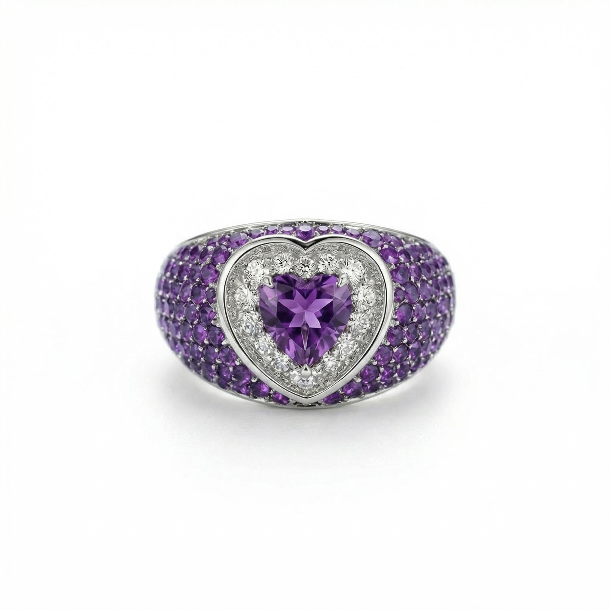 2.73ct TCW S925 Silver Heart Cut Pink Diamond Pave Engagement Ring