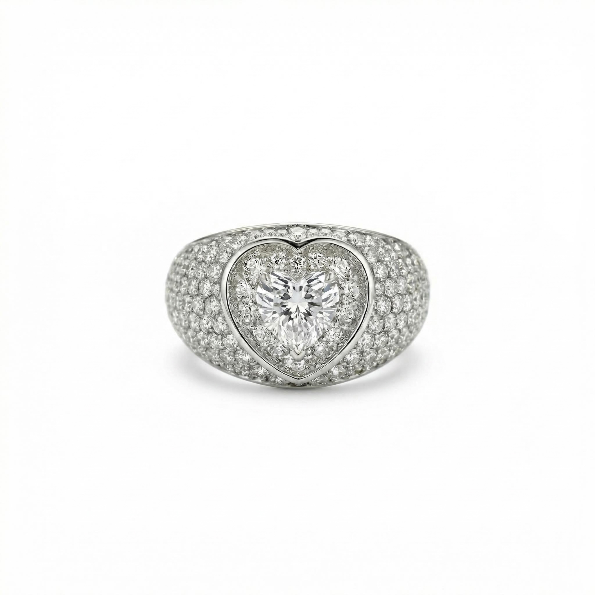 2.73ct TCW S925 Silver Heart Cut Pink Diamond Pave Engagement Ring