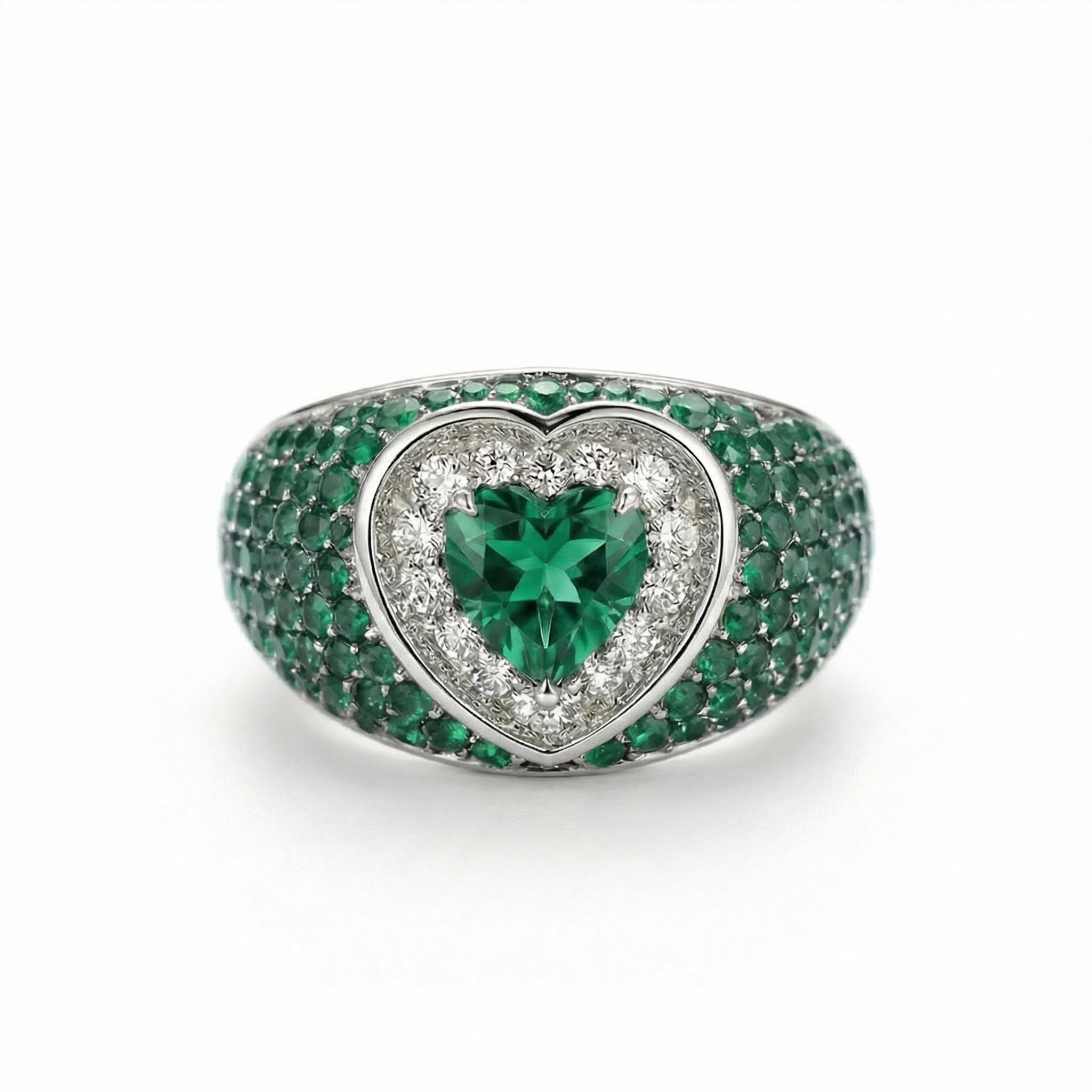 2.73ct TCW S925 Silver Heart Cut Pink Diamond Pave Engagement Ring