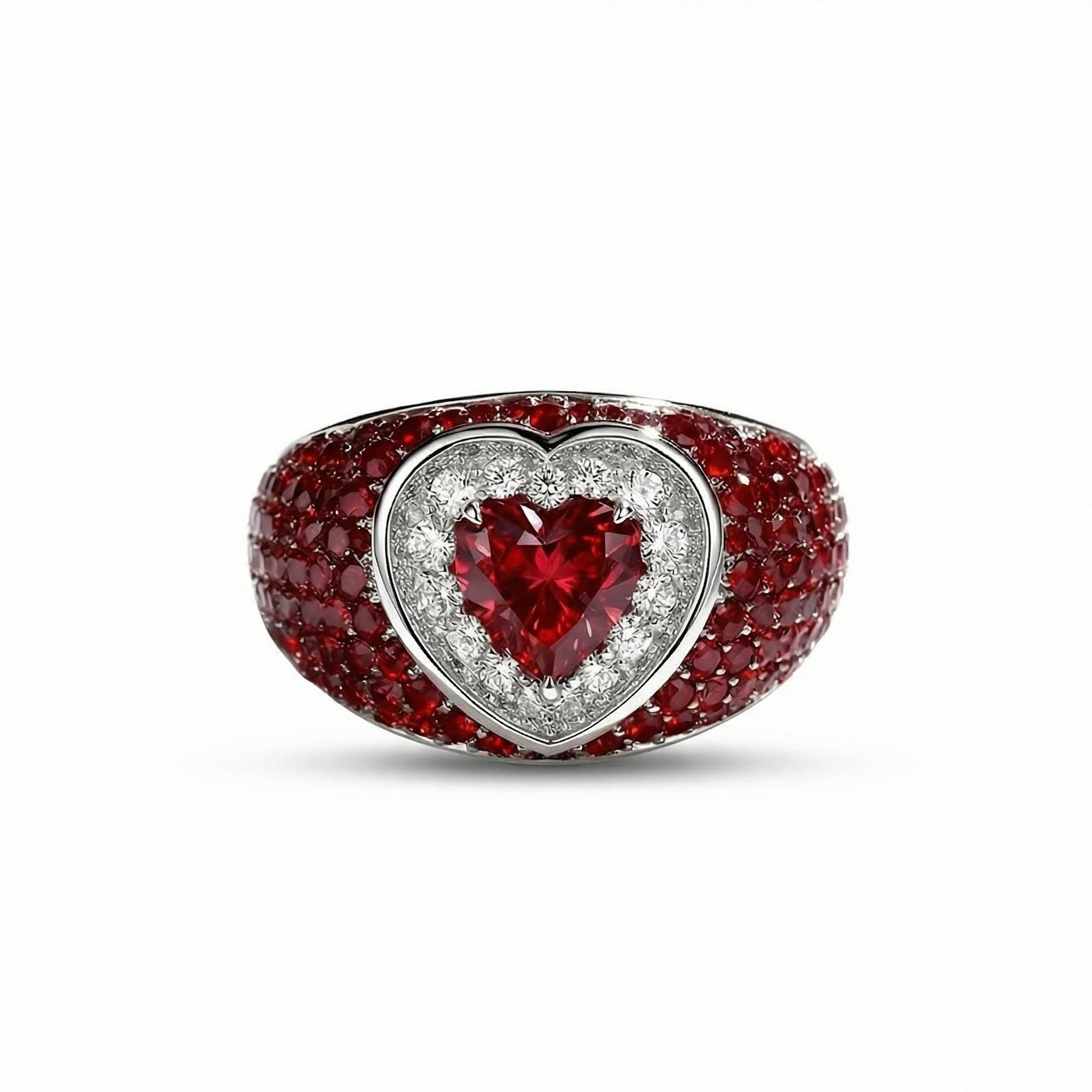 2.73ct TCW S925 Silver Heart Cut Pink Diamond Pave Engagement Ring