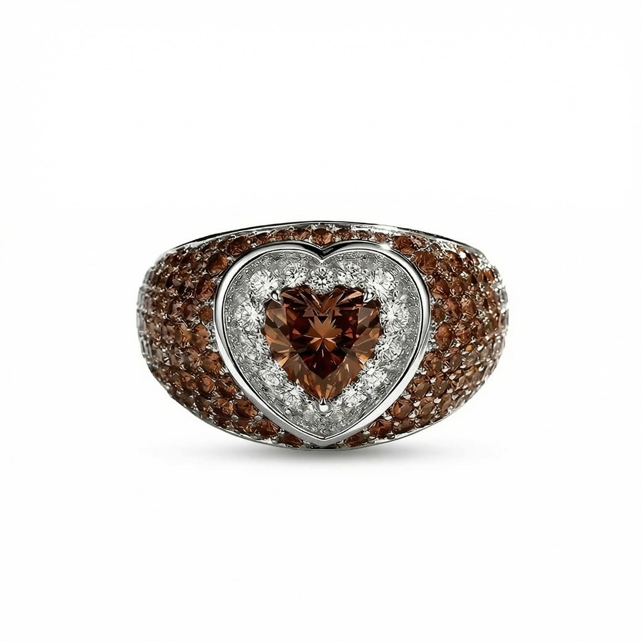 2.73ct TCW S925 Silver Heart Cut Pink Diamond Pave Engagement Ring