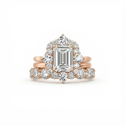 Emerald Cut VVS Moissanite Clustered Engagement Ring Set