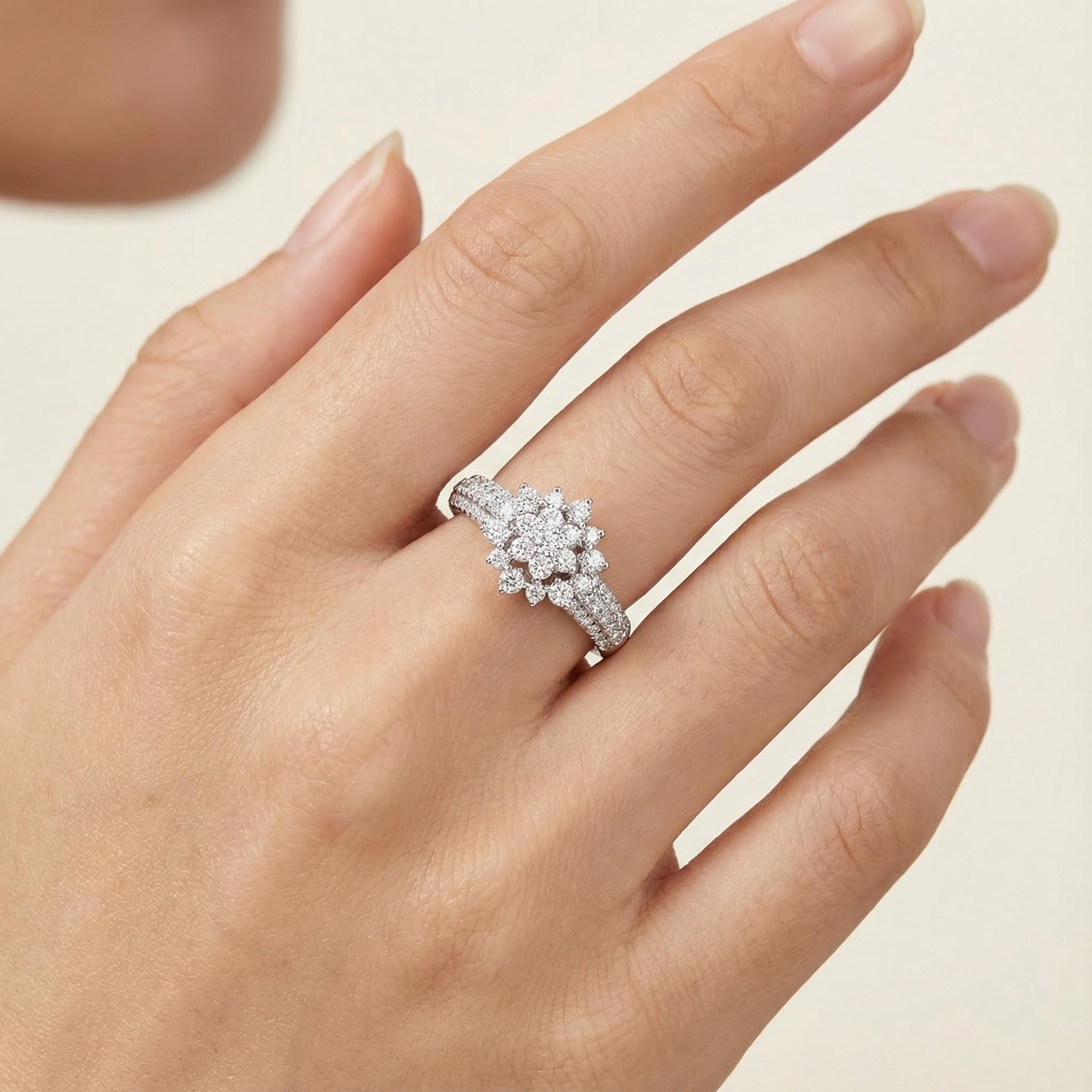 Round Cut VVS Moissanite Cluster Engagement Ring