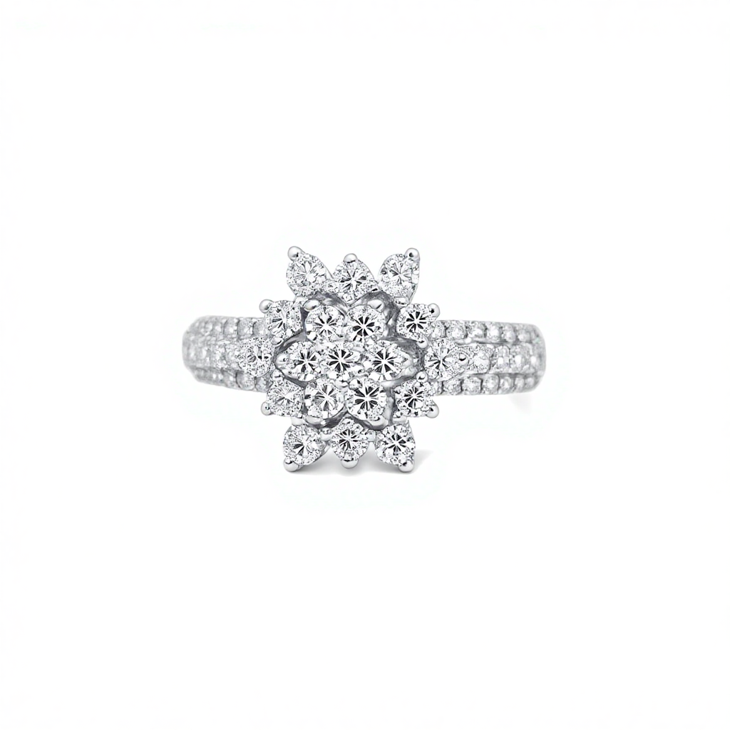 Round Cut VVS Moissanite Cluster Engagement Ring