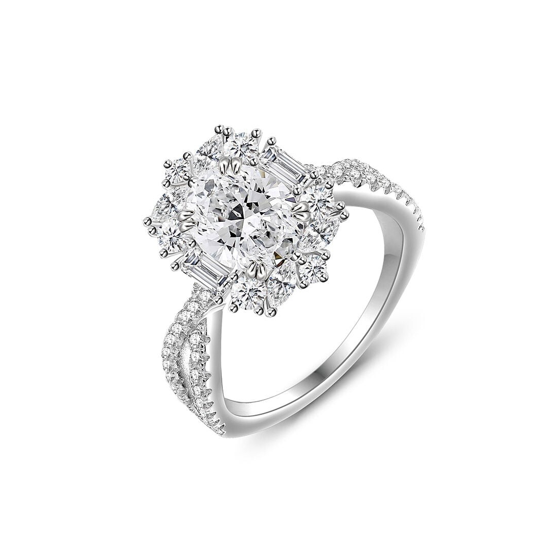 Oval Cut VVS Moissanite S925 Silver Cluster Engagement Ring Oval Cut VVS Moissanite S925 Silver Cluster Engagement Ring
