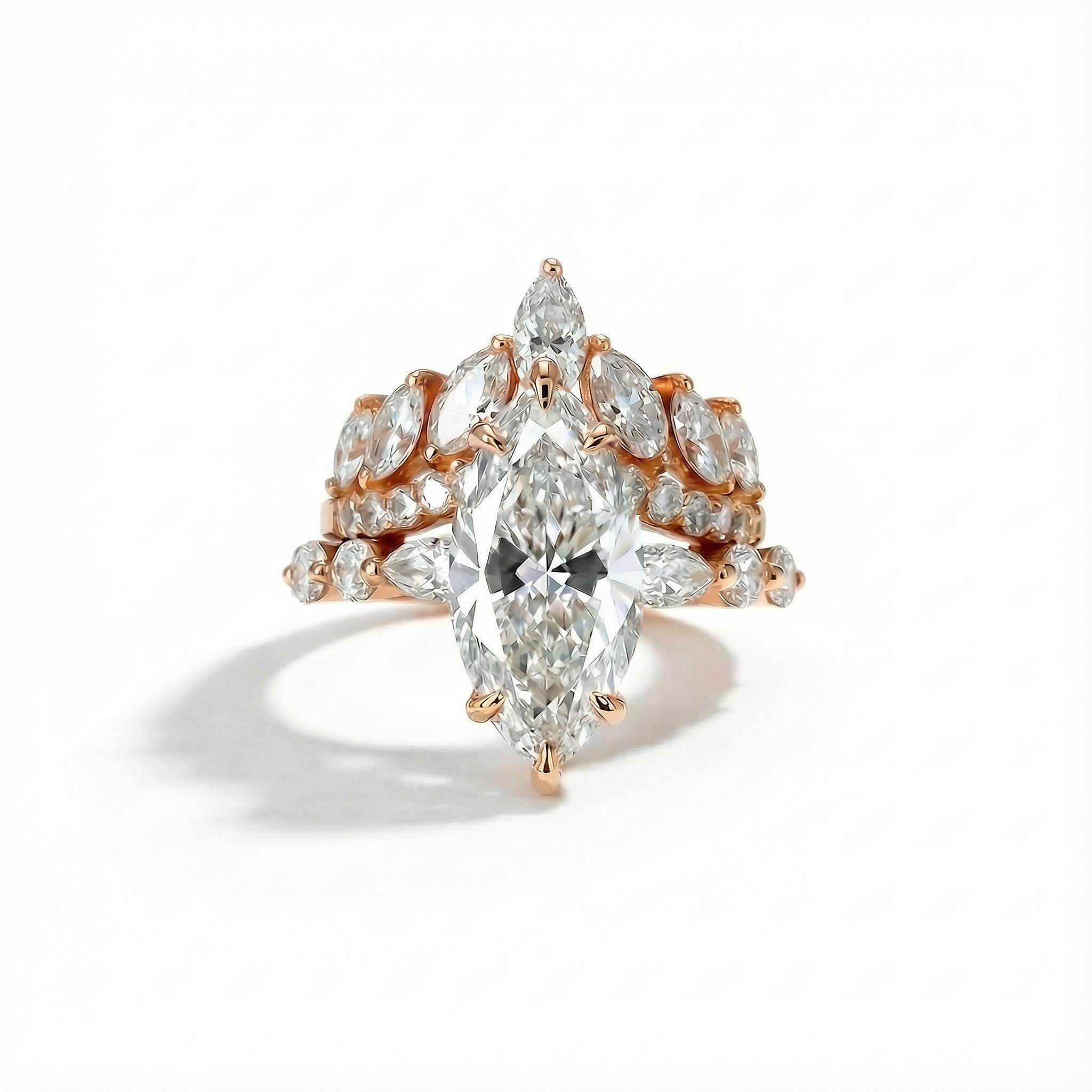 Marquise Cut VVS Moissanite Engagement Ring Set