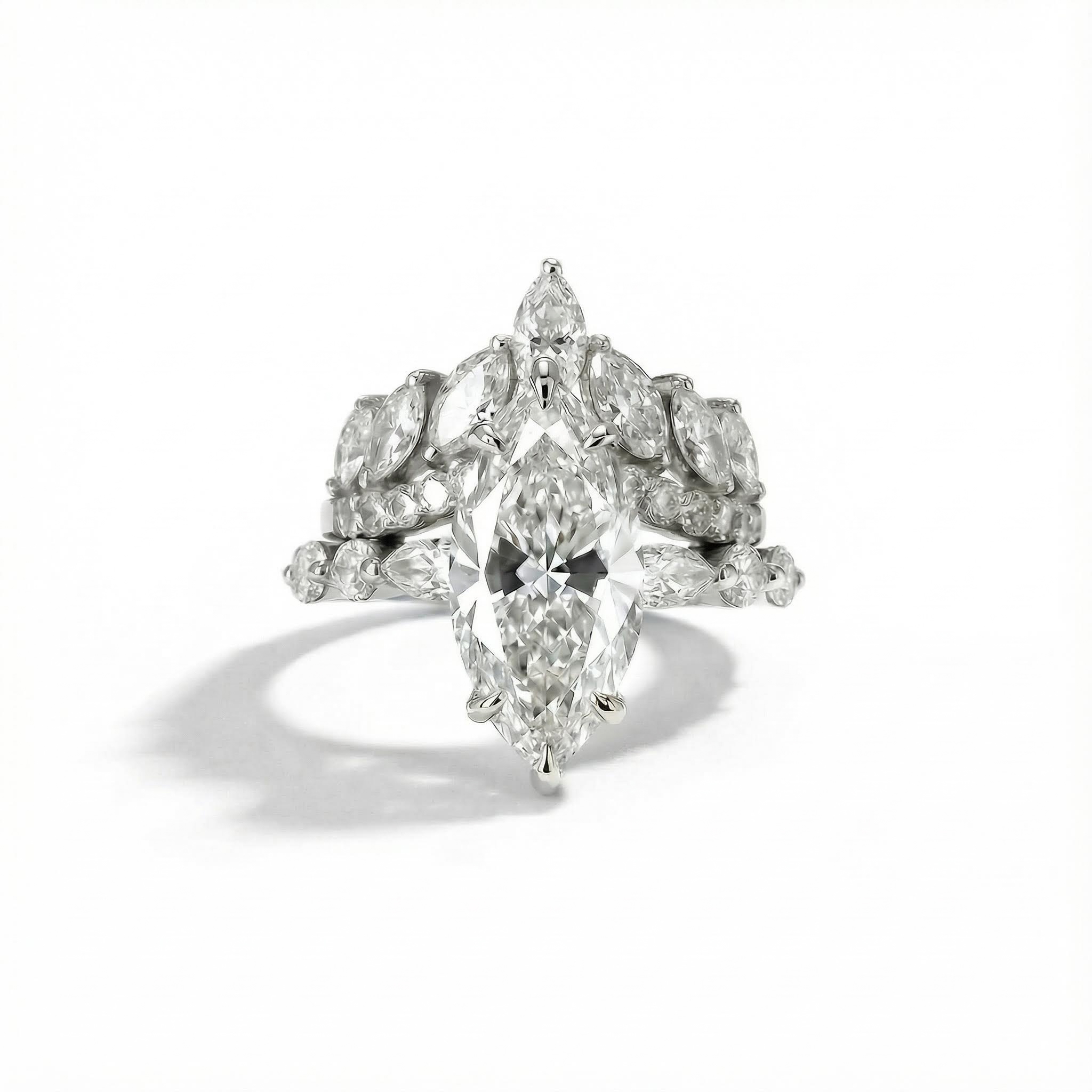 Marquise Cut VVS Moissanite Engagement Ring Set
