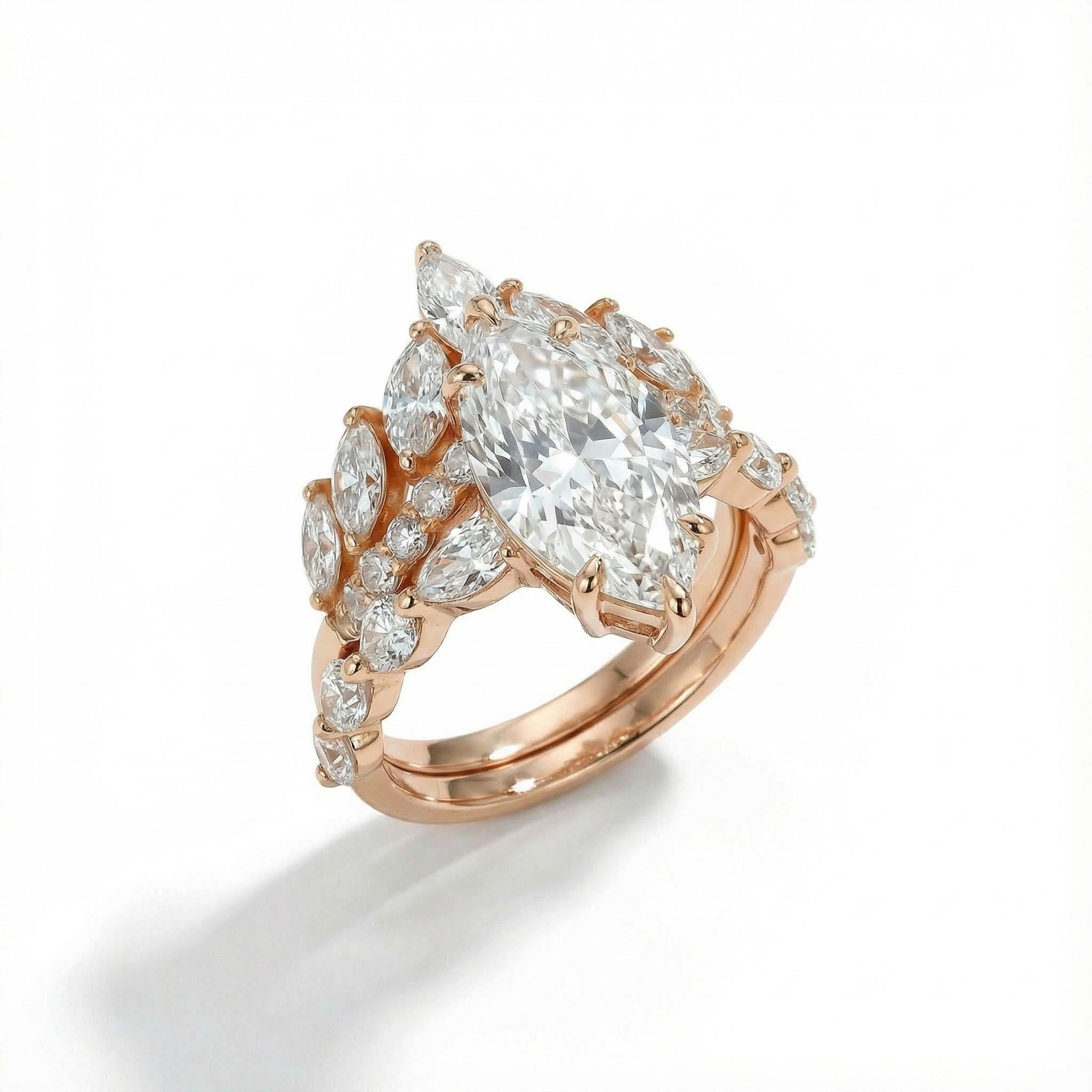 Marquise Cut VVS Moissanite Engagement Ring Set