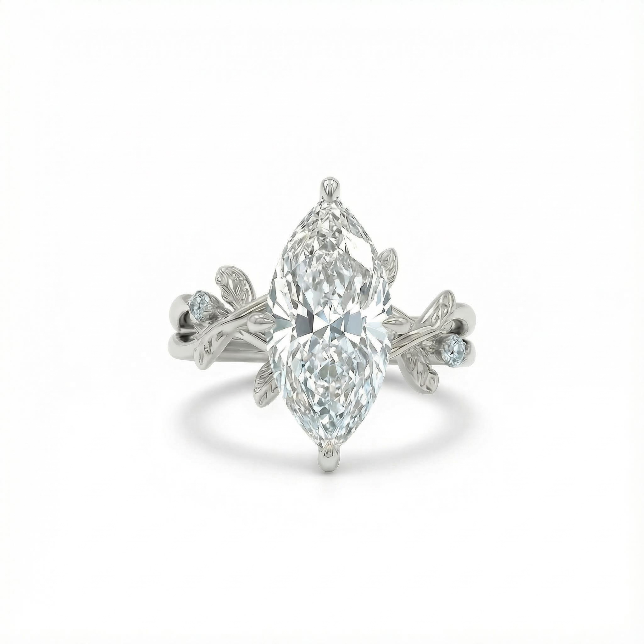 Marquise Cut VVS Moissanite Side Stone Engagement Ring