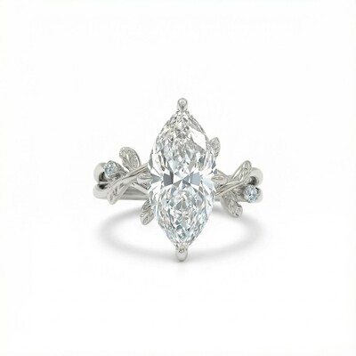 Marquise Cut VVS Moissanite Side Stone Engagement Ring