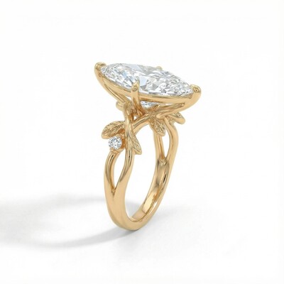 Marquise Cut VVS Moissanite Side Stone Engagement Ring