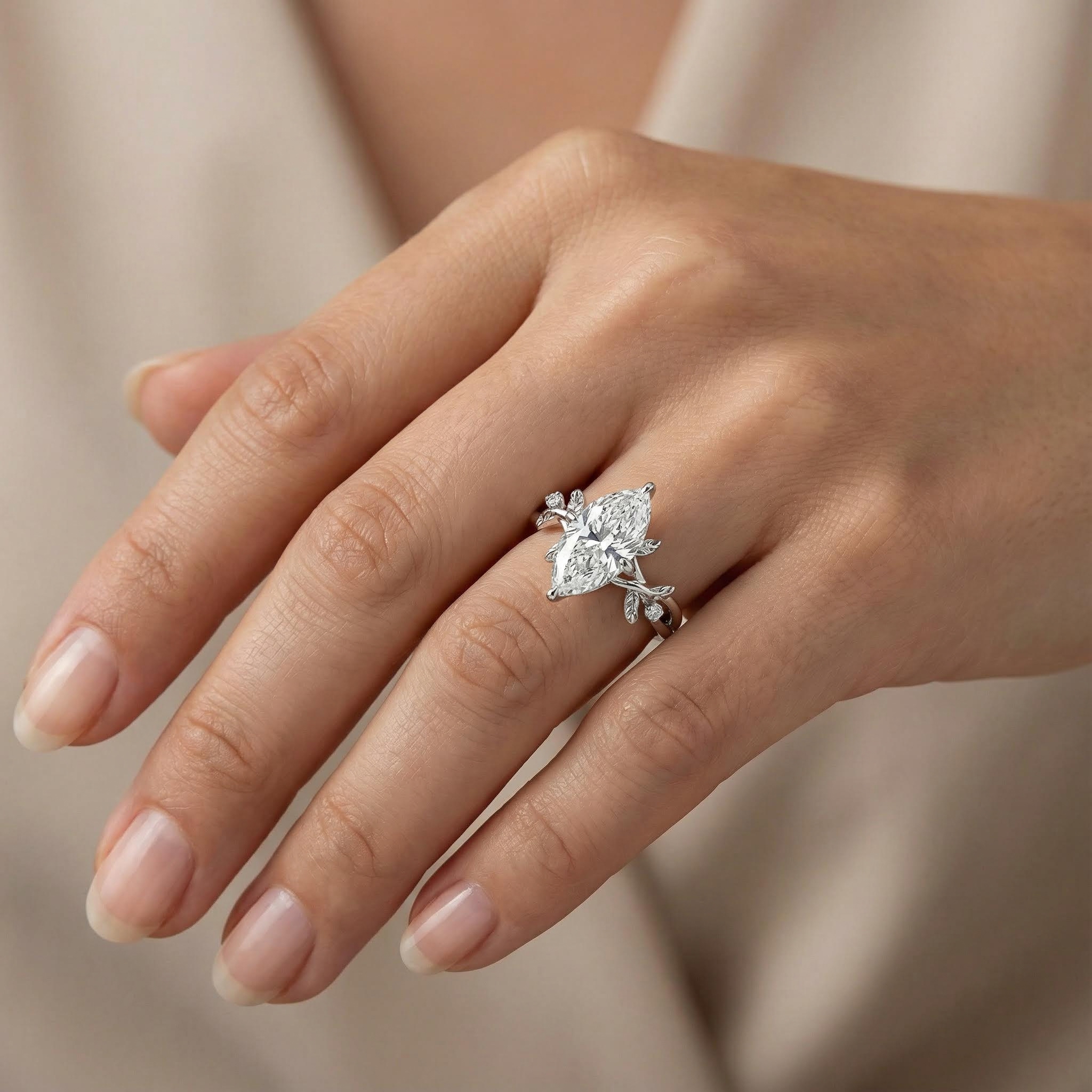 Marquise Cut VVS Moissanite Side Stone Engagement Ring