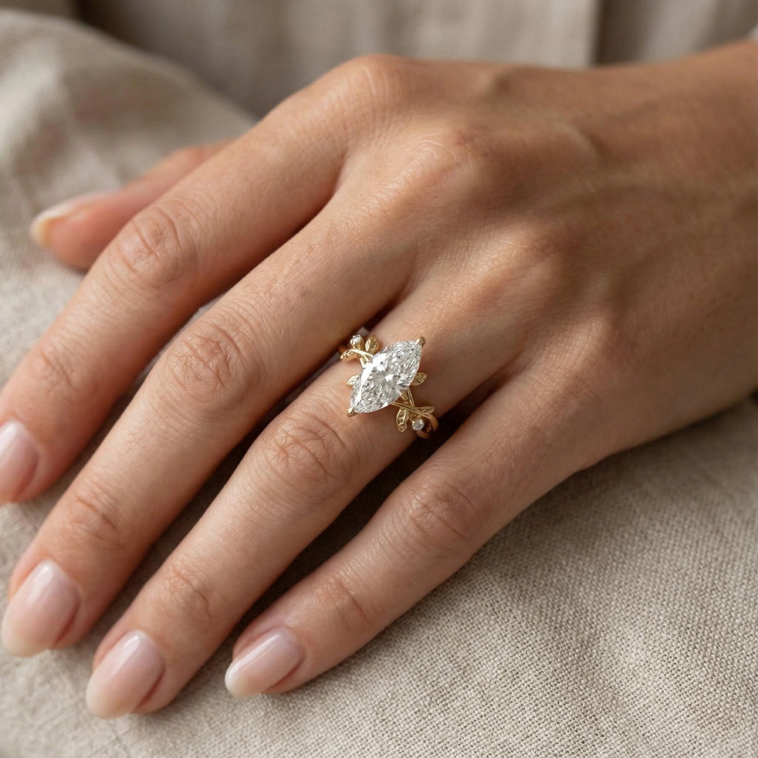 Marquise Cut VVS Moissanite Side Stone Engagement Ring