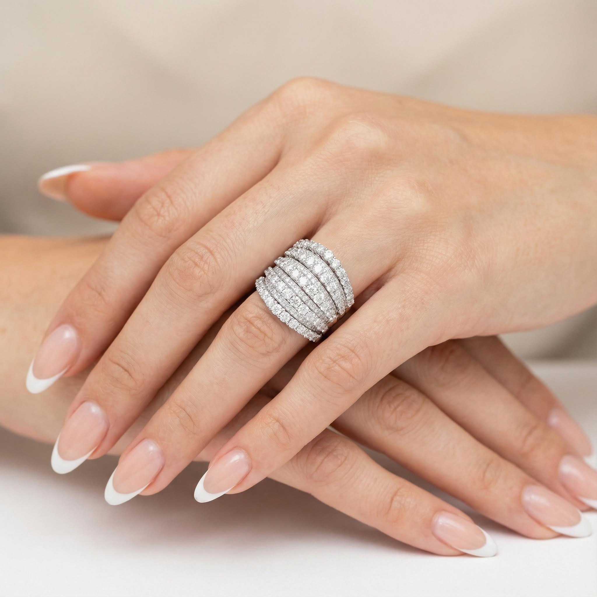 Round Cut VVS Moissanite Multi Row Diamond Ring Round Cut VVS Moissanite Multi Row Diamond Ring