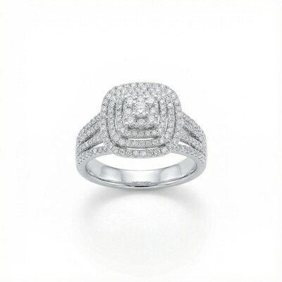 Square Shape Round Cut VVS Moissanite Halo Engagement Ring