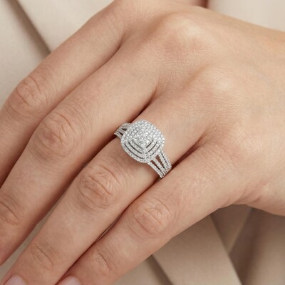 Square Shape Round Cut VVS Moissanite Halo Engagement Ring