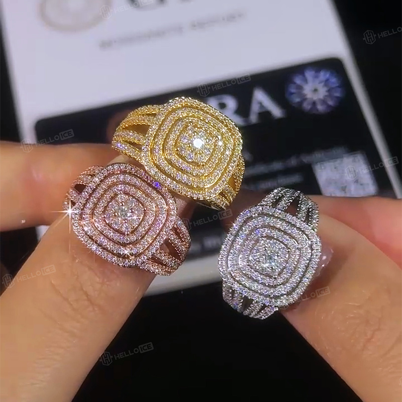 Square Shape Round Cut VVS Moissanite Halo Engagement Ring