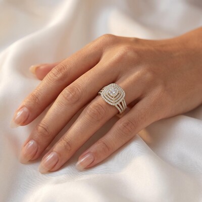 0.89ct. tw. Square Shape Round Cut VVS Moissanite Halo Engagement Ring