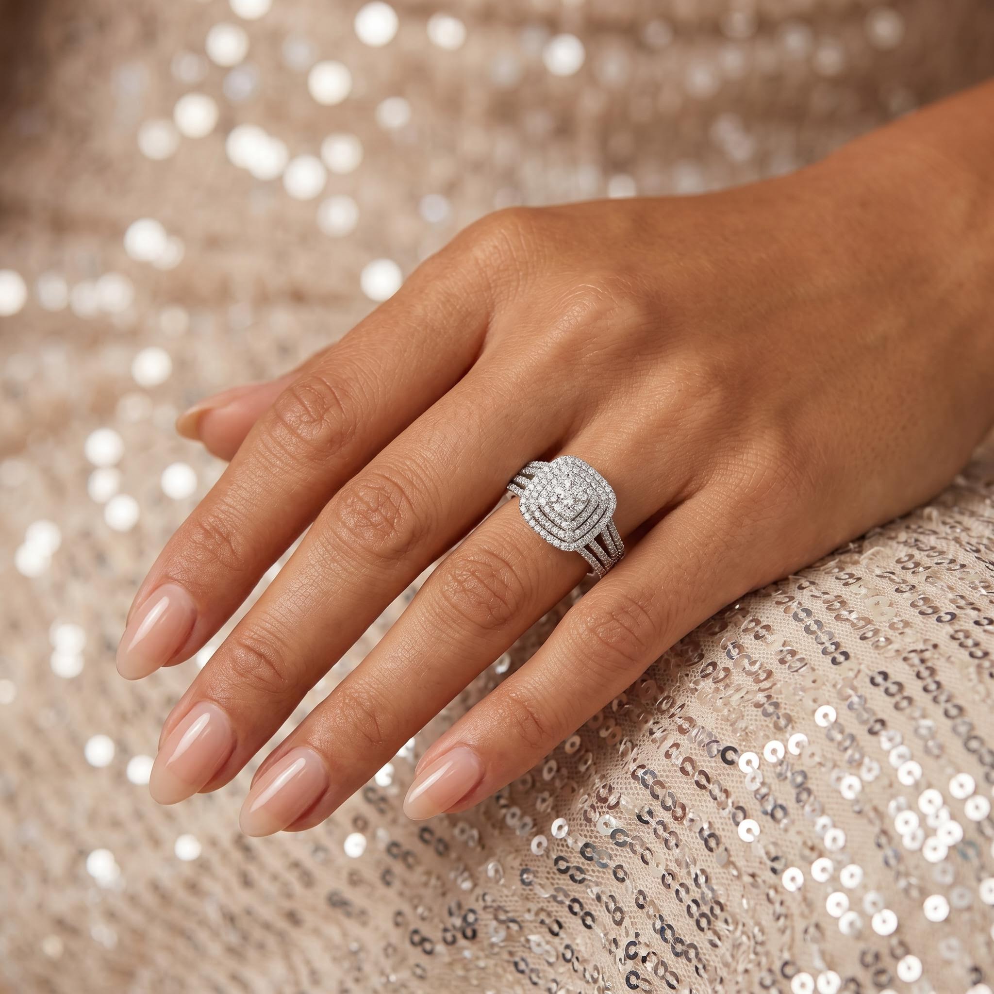 0.89ct. tw. Square Shape Round Cut VVS Moissanite Halo Engagement Ring