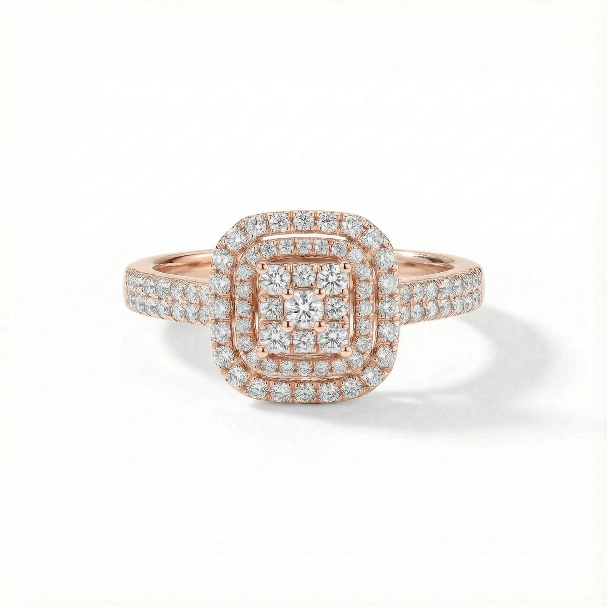 Cushion Shape Round Cut VVS Moissanite Double Halo Engagement Ring