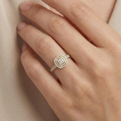 Cushion Shape Round Cut VVS Moissanite Double Halo Engagement Ring