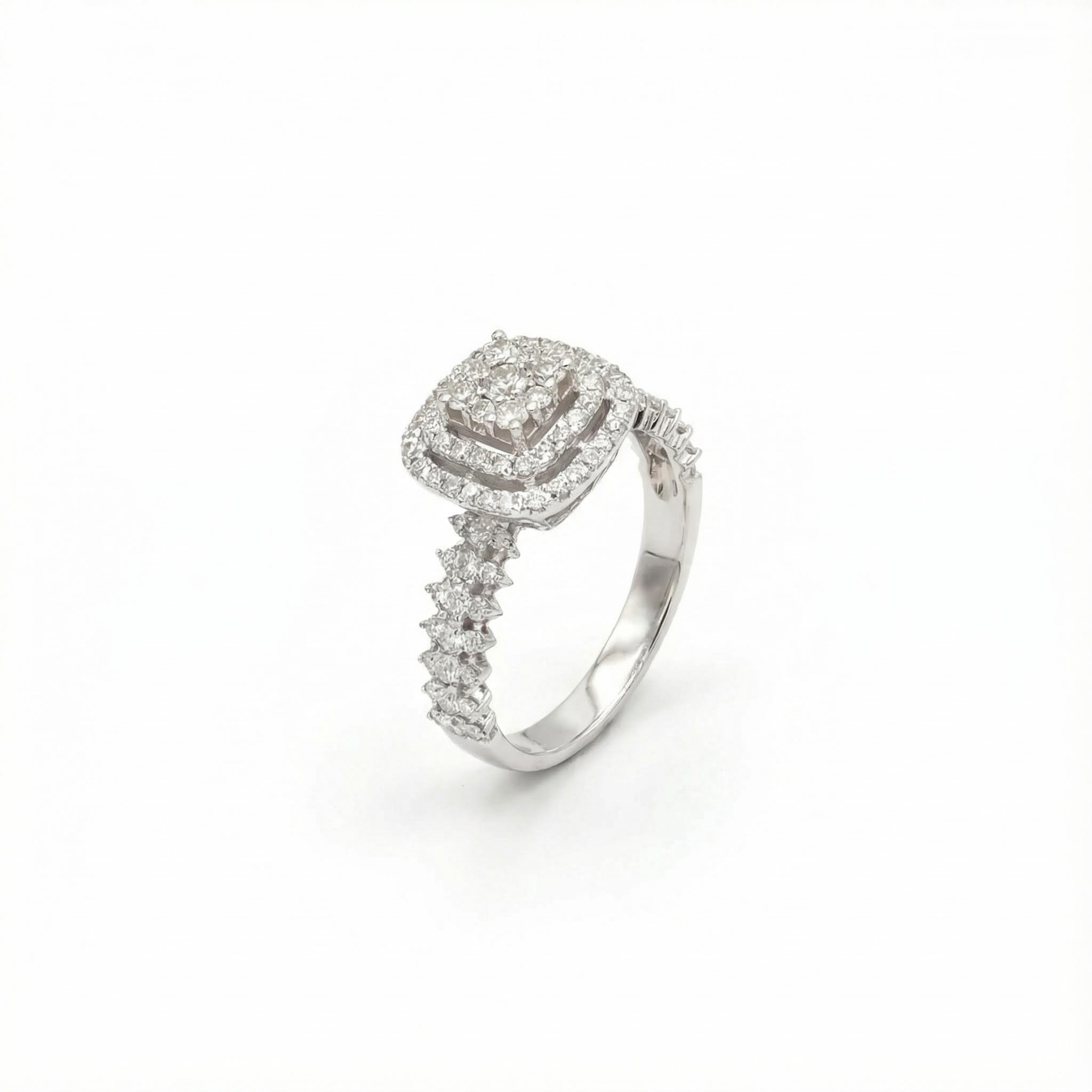 Round Cut VVS Moissanite Double Halo Engagement Ring