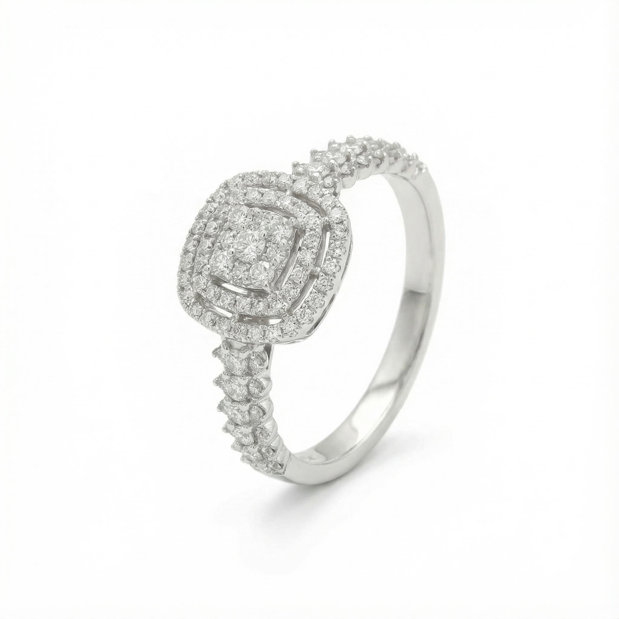 Round Cut VVS Moissanite Double Halo Engagement Ring