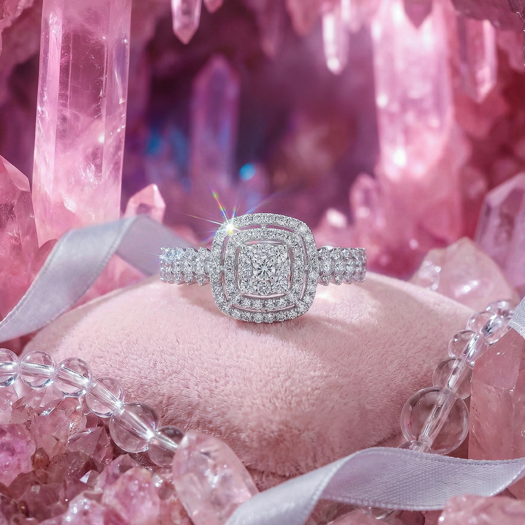 1.27ct TCW Round Cut VVS Moissanite Double Halo Engagement Ring 1.27ct TCW Round Cut VVS Moissanite Double Halo Engagement Ring