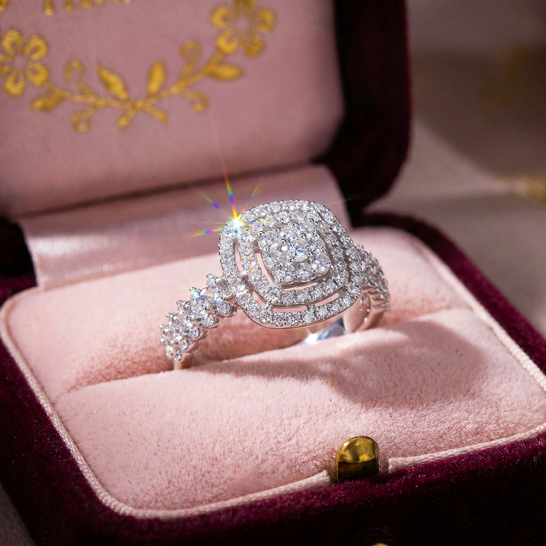 1.27ct TCW Round Cut VVS Moissanite Double Halo Engagement Ring 1.27ct TCW Round Cut VVS Moissanite Double Halo Engagement Ring