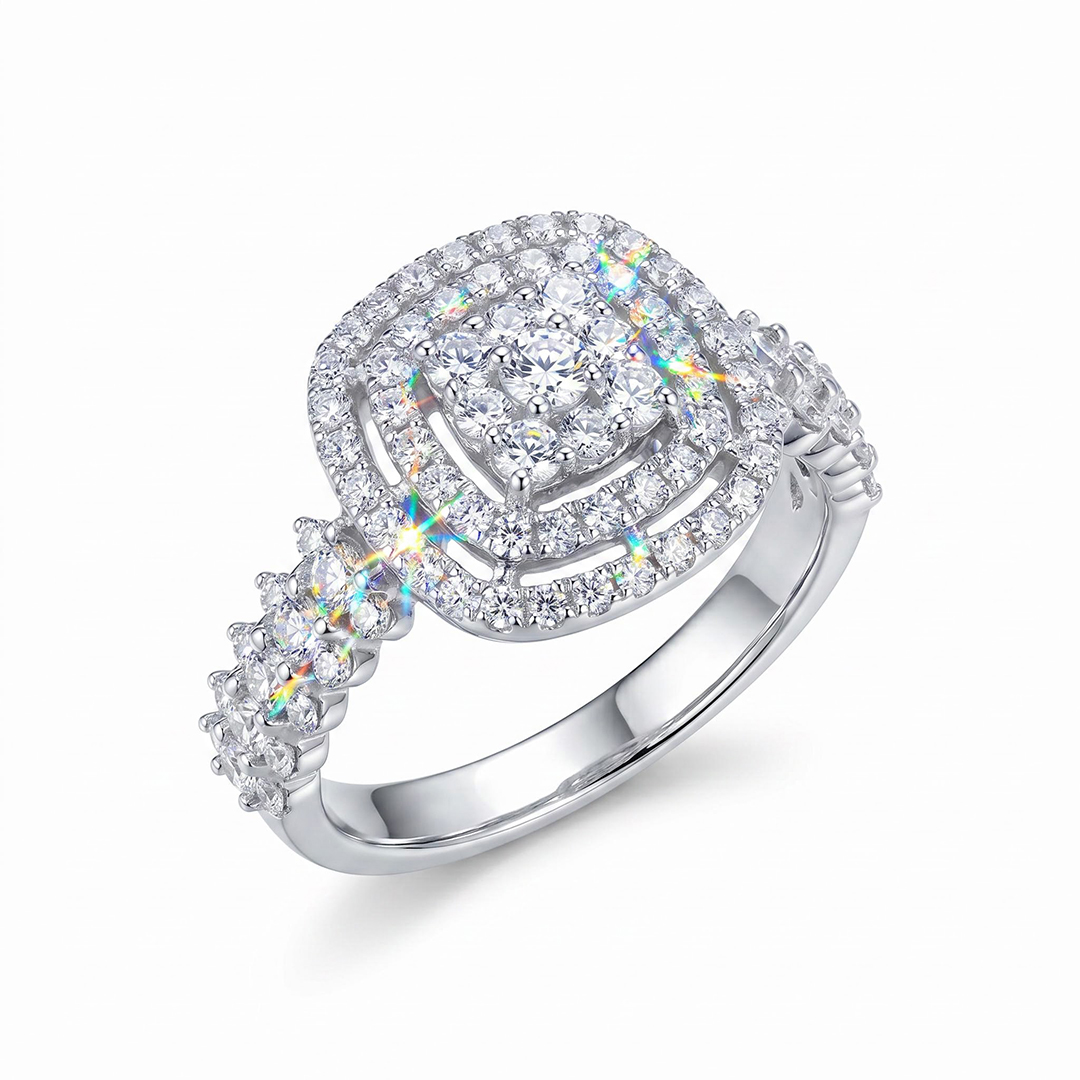 1.27ct. tw. Round Cut VVS Moissanite Double Halo Engagement Ring 1.27ct. tw. Round Cut VVS Moissanite Double Halo Engagement Ring
