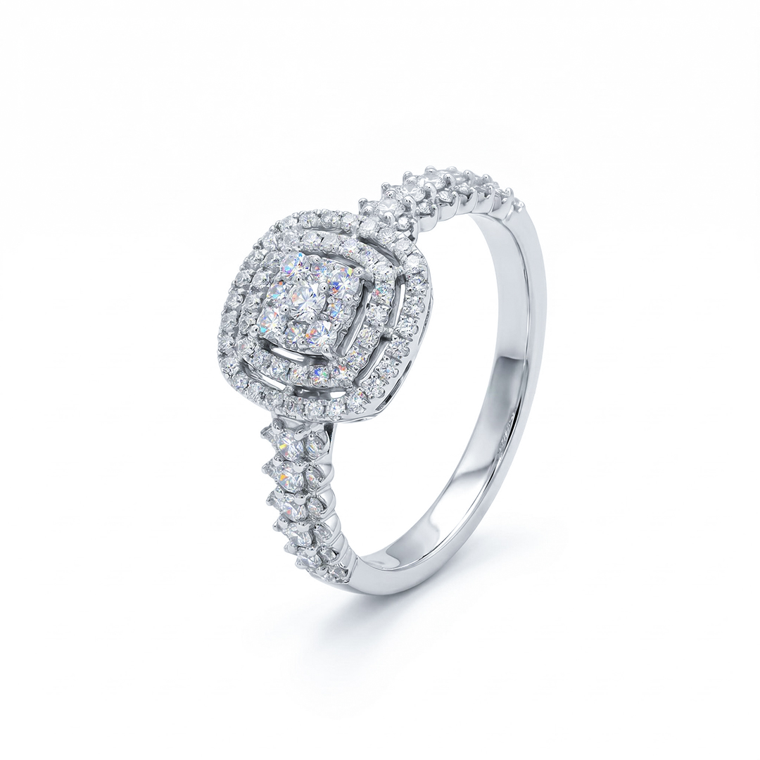 1.27ct. tw. Round Cut VVS Moissanite Double Halo Engagement Ring 1.27ct. tw. Round Cut VVS Moissanite Double Halo Engagement Ring