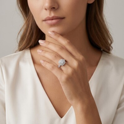 1.27ct. tw. Round Cut VVS Moissanite Double Halo Engagement Ring