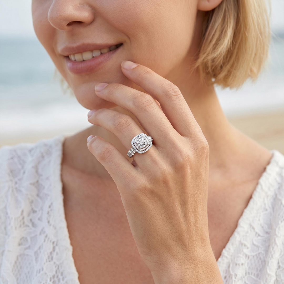 1.27ct. tw. Round Cut VVS Moissanite Double Halo Engagement Ring 1.27ct. tw. Round Cut VVS Moissanite Double Halo Engagement Ring