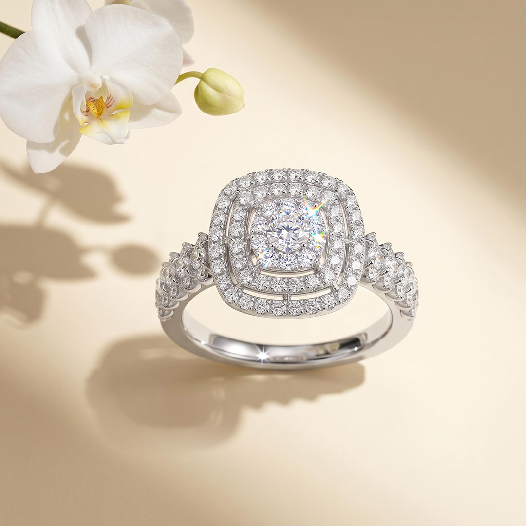 1.27ct. tw. Round Cut VVS Moissanite Double Halo Engagement Ring 1.27ct. tw. Round Cut VVS Moissanite Double Halo Engagement Ring