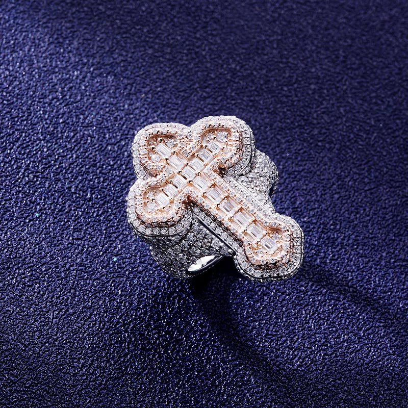 Custom S925 & VVS1 Baguette Moissanite Cross Ring Deposit