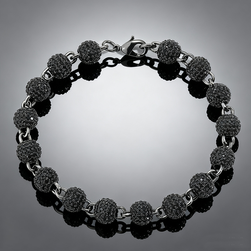8mm Iced Beads Bracelet with Black Gold Plated