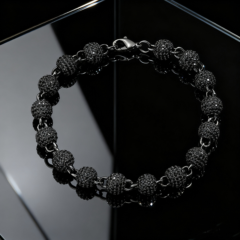 8mm Iced Beads Bracelet with Black Gold Plated