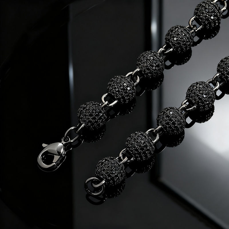 8mm Iced Beads Bracelet with Black Gold Plated