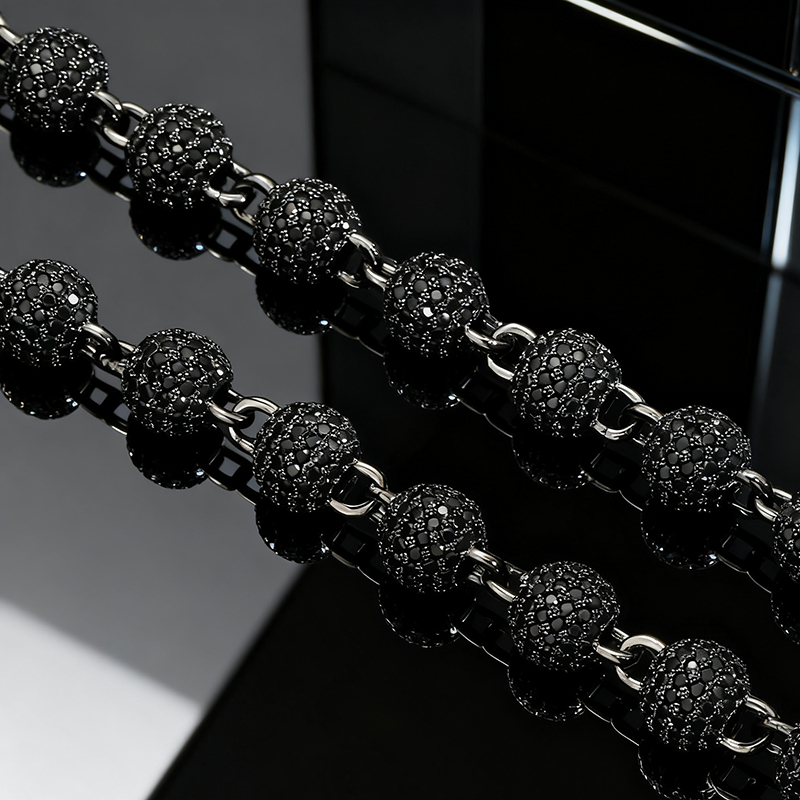 8mm Iced Beads Bracelet with Black Gold Plated