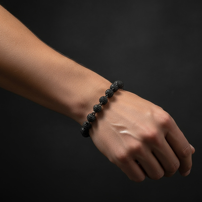 8mm Iced Beads Bracelet with Black Gold Plated