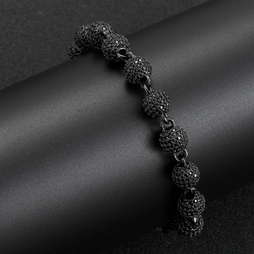 8mm Iced Beads Bracelet with Black Gold Plated
