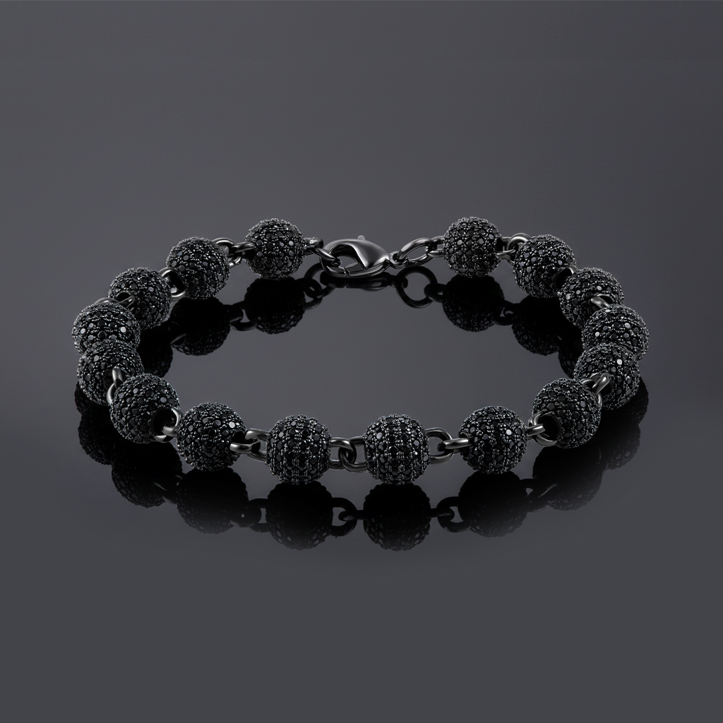 8mm Iced Beads Bracelet with Black Gold Plated