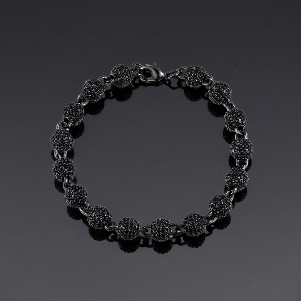 8mm Iced Beads Bracelet with Black Gold Plated 8mm Iced Beads Bracelet with Black Gold Plated
