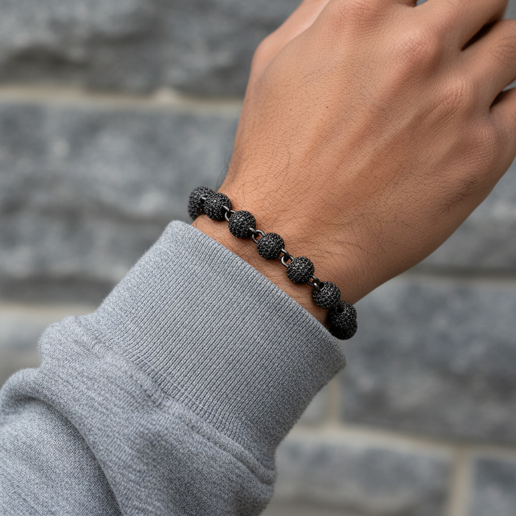 8mm Iced Beads Bracelet with Black Gold Plated 8mm Iced Beads Bracelet with Black Gold Plated