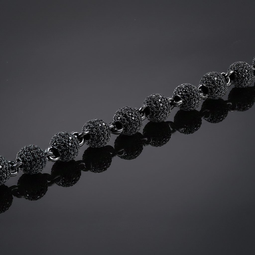 8mm Iced Beads Bracelet with Black Gold Plated 8mm Iced Beads Bracelet with Black Gold Plated