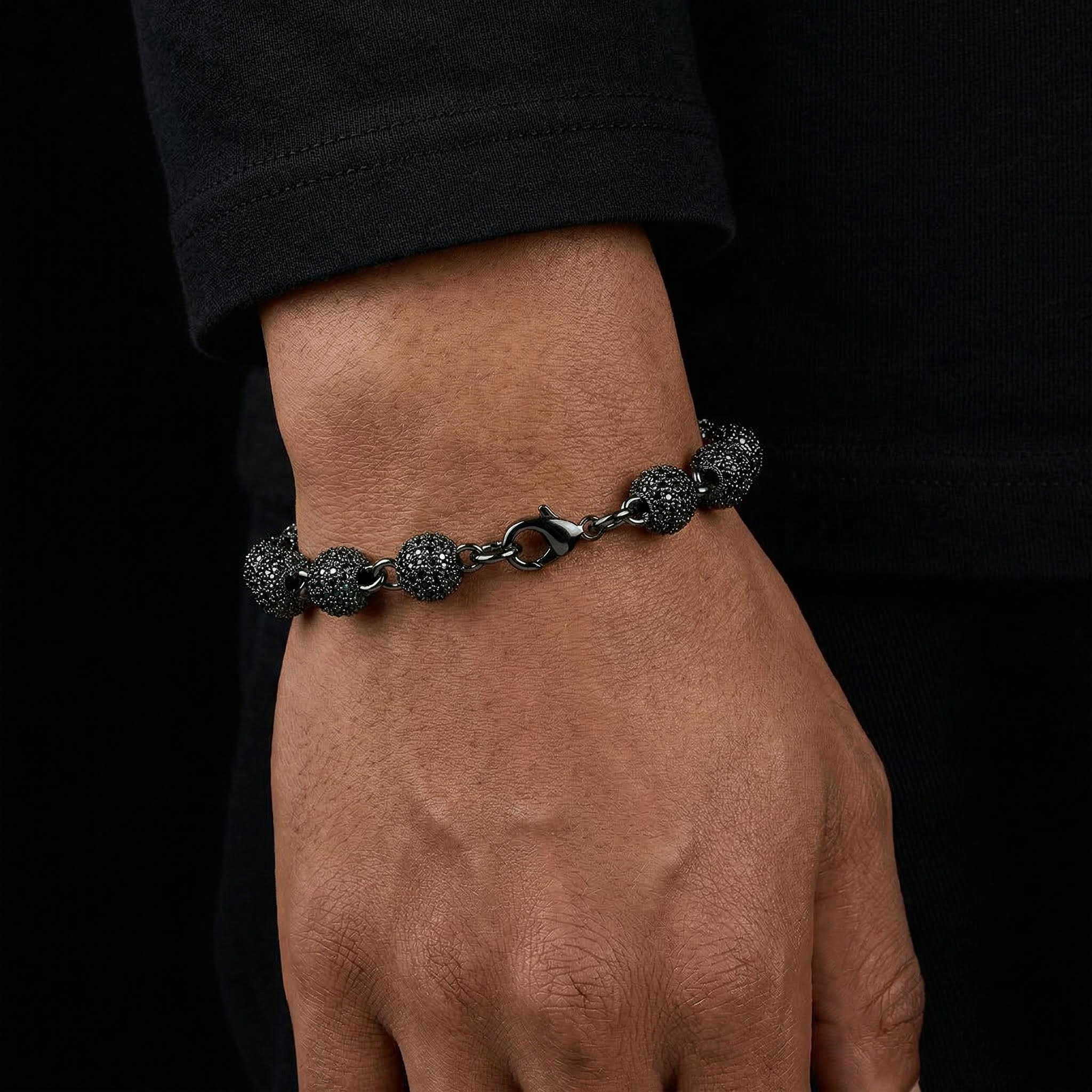 8mm Iced Beads Bracelet with Black Gold Plated