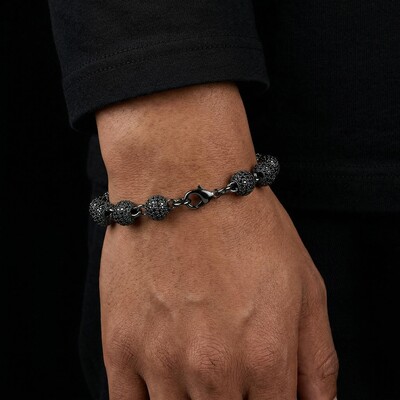 8mm Iced Beads Bracelet with Black Gold Plated