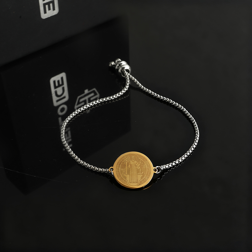 Stainless Steel St. Benedict Medal Bracelet Adjustable Bracelet Stainless Steel St. Benedict Medal Bracelet Adjustable Bracelet