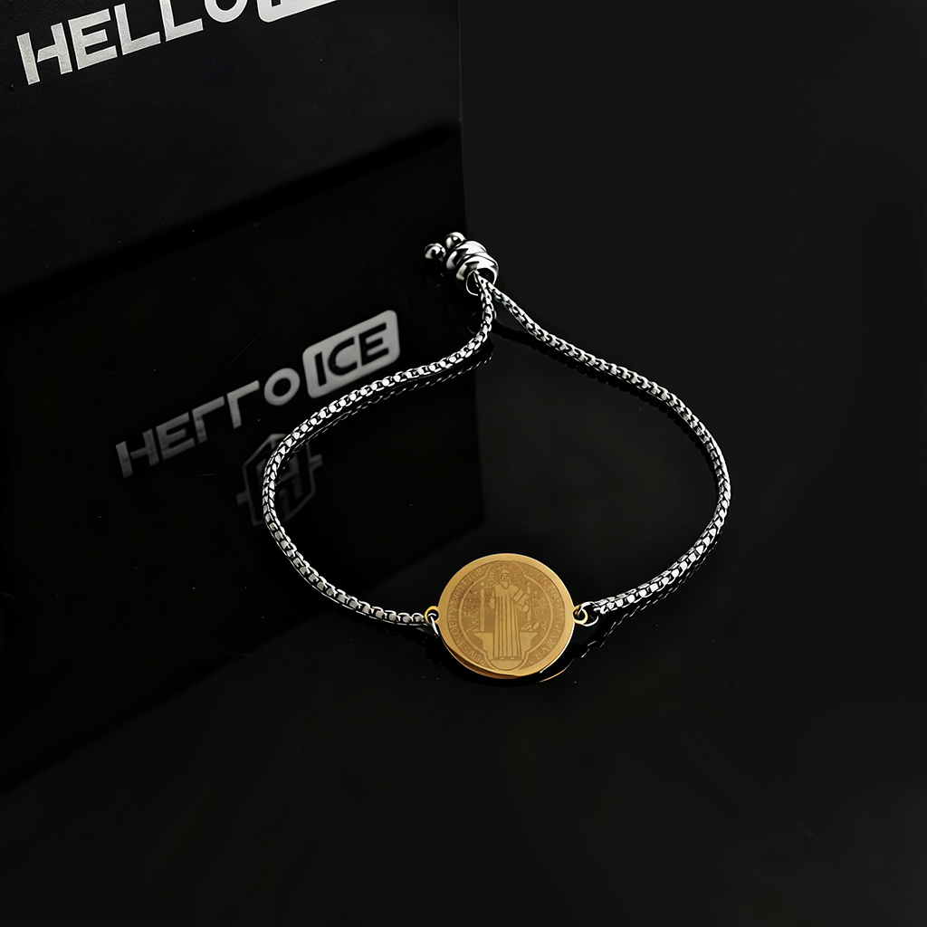 Stainless Steel St. Benedict Medal Bracelet Adjustable Bracelet Stainless Steel St. Benedict Medal Bracelet Adjustable Bracelet